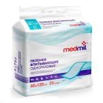 Пеленки впитывающие одноразовые, Medmil (Медмил) р. 60смх120см 25 шт Оптима (4 капли) медицинские санитарно-гигиенические